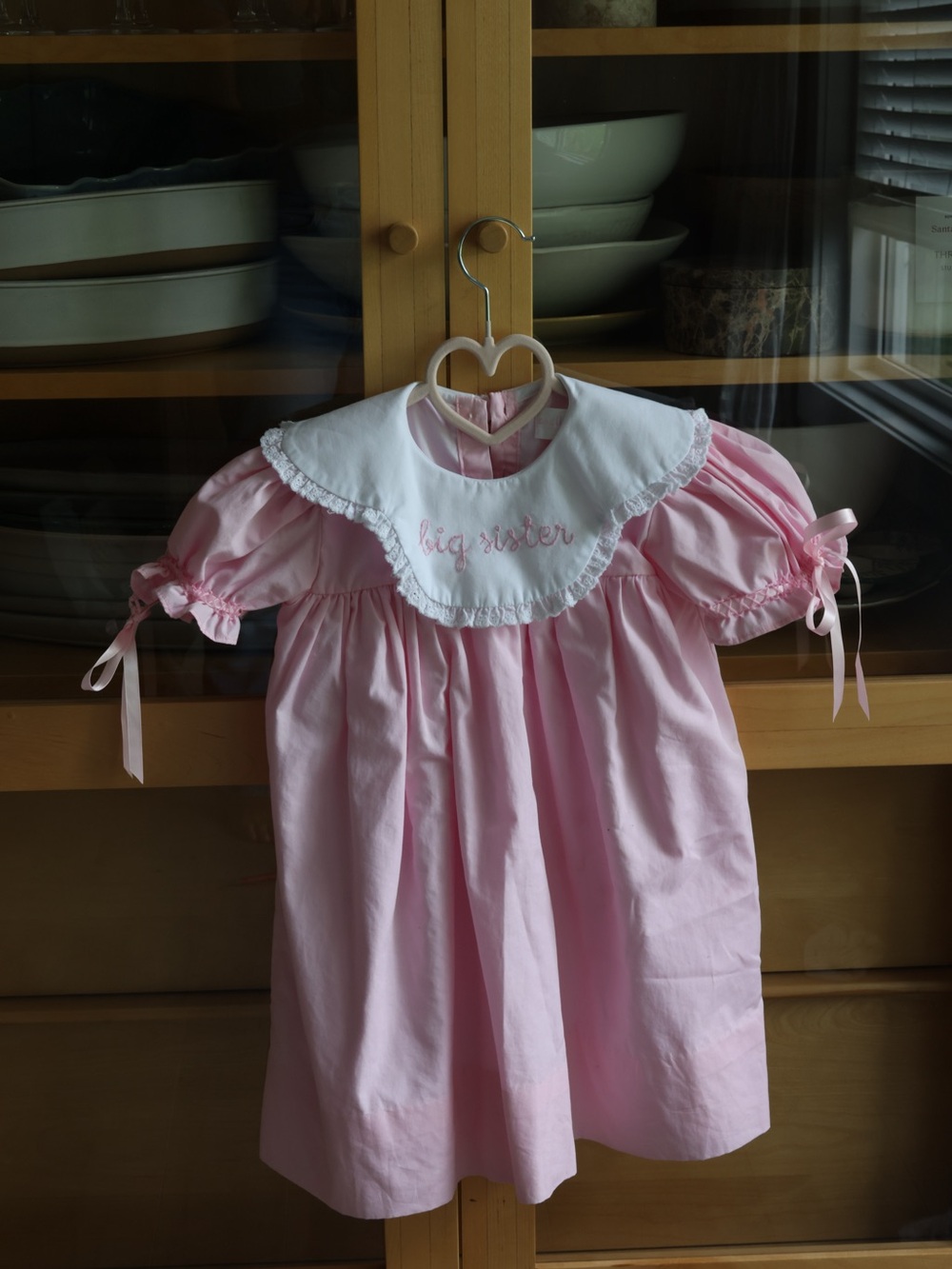 Big Sister Pink Cotton Dress with White Bib Collar